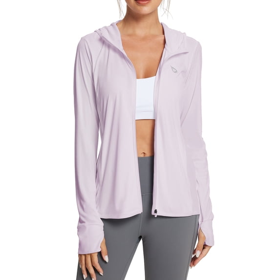 BALEAF Women's SPF Jacket Sun Shirt UV Protection Hoodie Zip Up Long Sleeve Hooded Summer Clothing Running Hiking Pastel purple 2XL