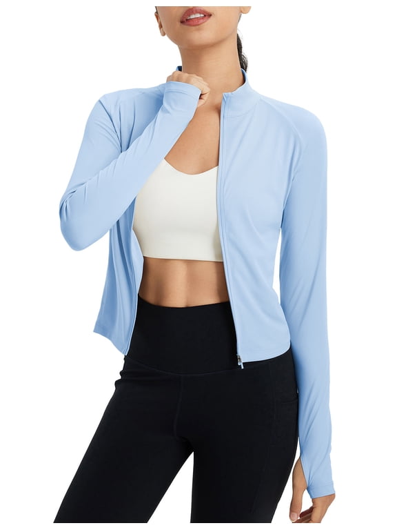 Women's SPF Sun Shirts UV Protection UPF 50+ Full Zip Jacket Lightweight Quick Dry Long Sleeve Clothing Ultra Light Blue S