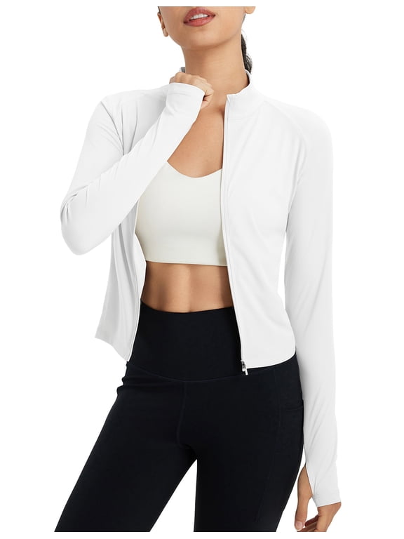 Women's SPF Sun Shirts UV Protection UPF 50+ Full Zip Jacket Lightweight Quick Dry Long Sleeve Clothing Ultra White L