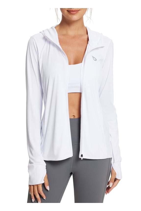 Women's Shirt Lightweight Jacket Quickly Dry Moisture Wicking Sunscreen Sun Protection with Pockets Outdoor Hiking Performance White L
