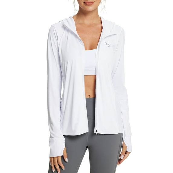 BALEAF Women's Shirt Lightweight Jacket Quickly Dry Moisture Wicking Sunscreen Sun Protection with Pockets Outdoor Hiking Performance White L