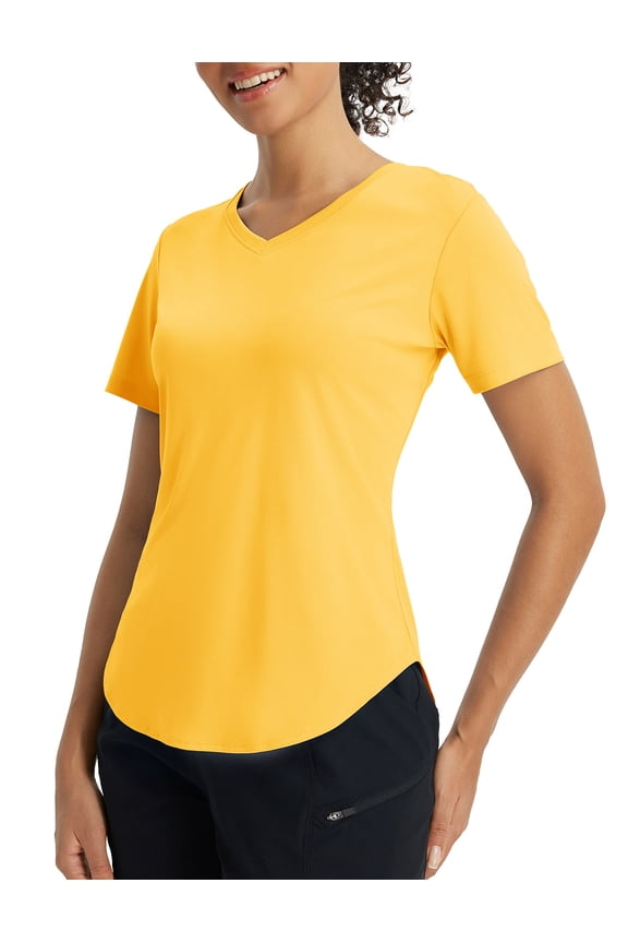 Women's Short Sleeve Shirts UPF 50+ Sun Shirt V Neck UV Protection Workout Moisture Wicking Quick Dry Lightweight Yellow S