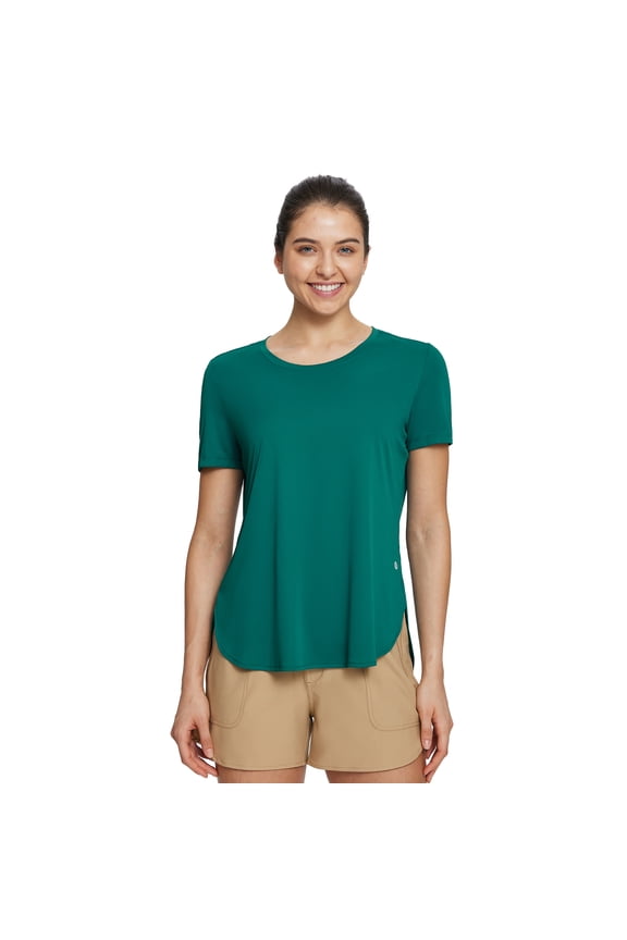 Women's Short Sleeve T Shirts Crew Neck Workout Tops Running Shirts Sun Protection Quick Dry UV Green S