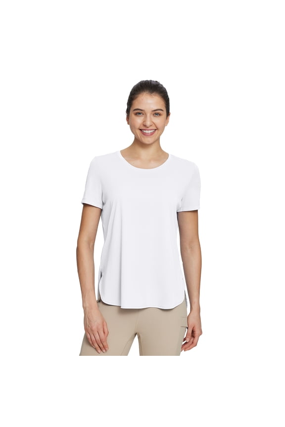 Women's Short Sleeve T Shirts Crew Neck Workout Tops Running Shirts Sun Protection Quick Dry UV White S