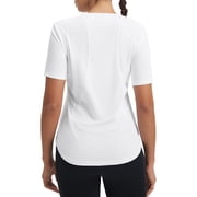 BALEAF Women's Short Sleeve Workout Shirts Breathable Mesh Back Quick Dry UPF 50+ T-Shirts Crewneck Gym Running Hiking Tops White S