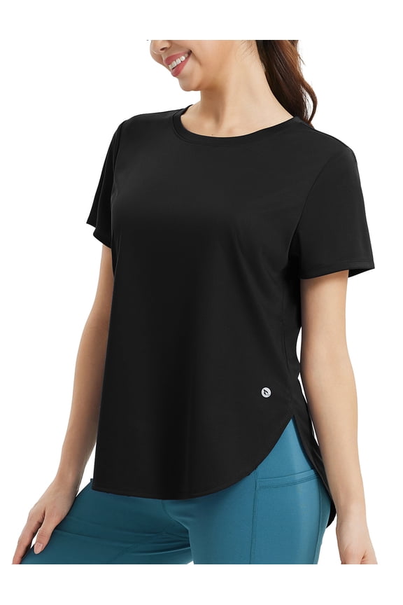 Women's Short Sleeve Workout Tops Athletic Running Shirts Quick Dry T-Shirts Loose Fit Gym Yoga Tee UPF 50+ Black S