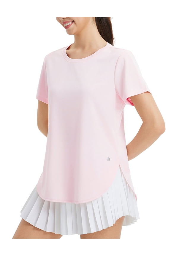 Women's Short Sleeve Workout Tops Athletic Running Shirts Quick Dry T-Shirts Loose Fit Gym Yoga Tee UPF 50+ Light Pink L