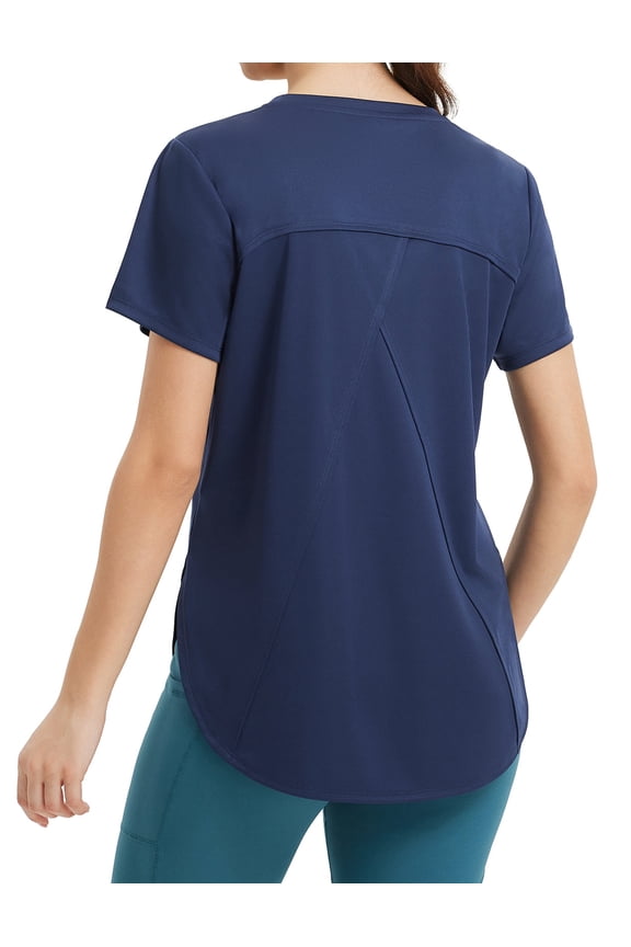Women's Short Sleeve Workout Tops Athletic Running Shirts Quick Dry T-Shirts Loose Fit Gym Yoga Tee UPF 50+ Navy Blue S