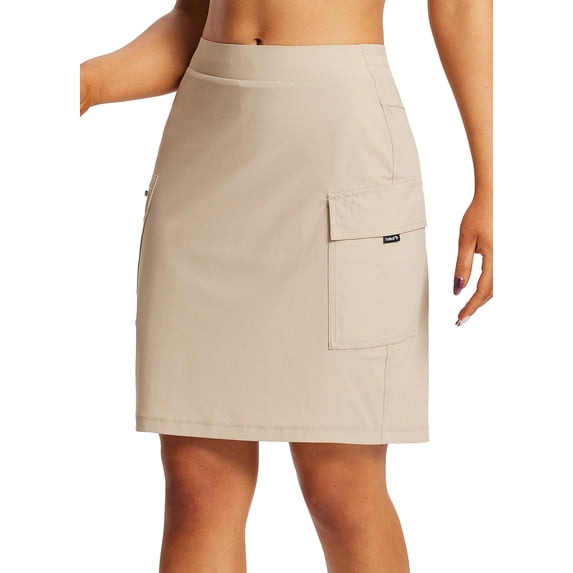BALEAF Women's Skorts Skirts Hiking Cargo Skorts Pockets 19" Knee Length Long Athletic Quick Dry Skirts UPF 50 Beige L
