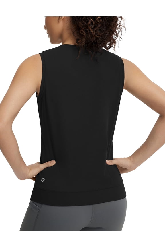 Women's Sleeveless Workout Tank Tops Stretch Soft Top Yoga Athletic Running Breathable Lightweight Tennis Shirts Gym Black L