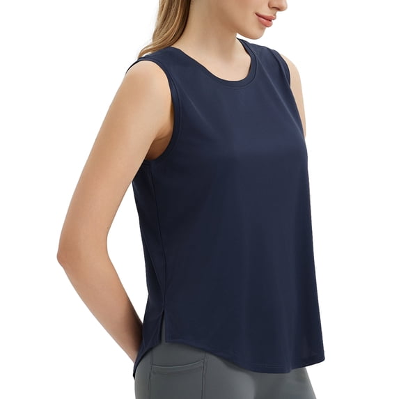 BALEAF Women's Sleeveless Workout Tops Athletic Racerback Tank Top High Neck Yoga Running Shirts Loose Fit Gym Tennis Navy Blue XL