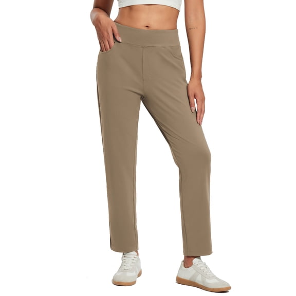 BALEAF Women's Stretch Pants Fleece lined Winter Travel Pants Waterproof Thermal Cold Weather Gear Pockets Work Golf Casual Brown S