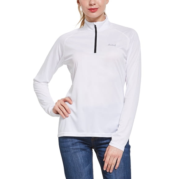 BALEAF Women's Sun Shirts 1/4 Zip Pullover UPF50 UV Protection Lightweight Quick Dry Golf Hiking Running Workout Tops White Size L