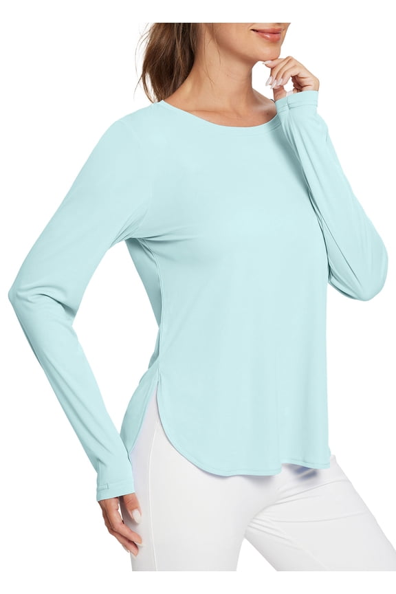 Women's Sun Shirts UPF 50+ Long Sleeve Hiking Tops Lightweight Quick Dry UV Protection Outdoor Clothing Light Green 2XL