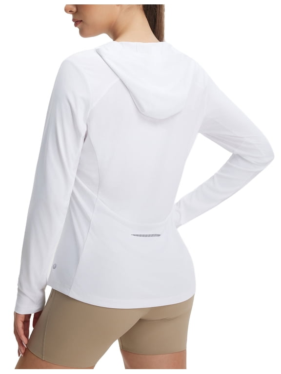 Women's Sun Shirts UPF 50+ Mesh Back Lightweight Breathable Long Sleeve Shirt SPF Hoodie for Fishing Hiking White S