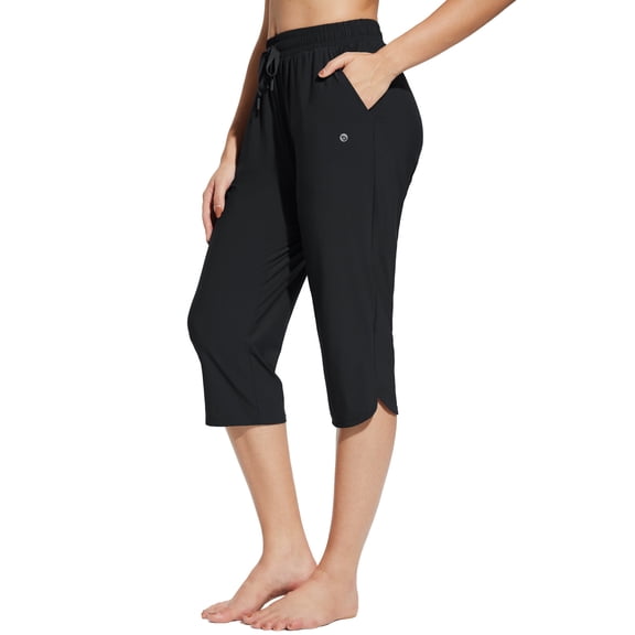 BALEAF Women's Swim Capris Pants 18" Quick Dry Modest Swimsuits 2025 UPF50 Beach Bathing Suit Bottoms with Pockets Lightweight Black L