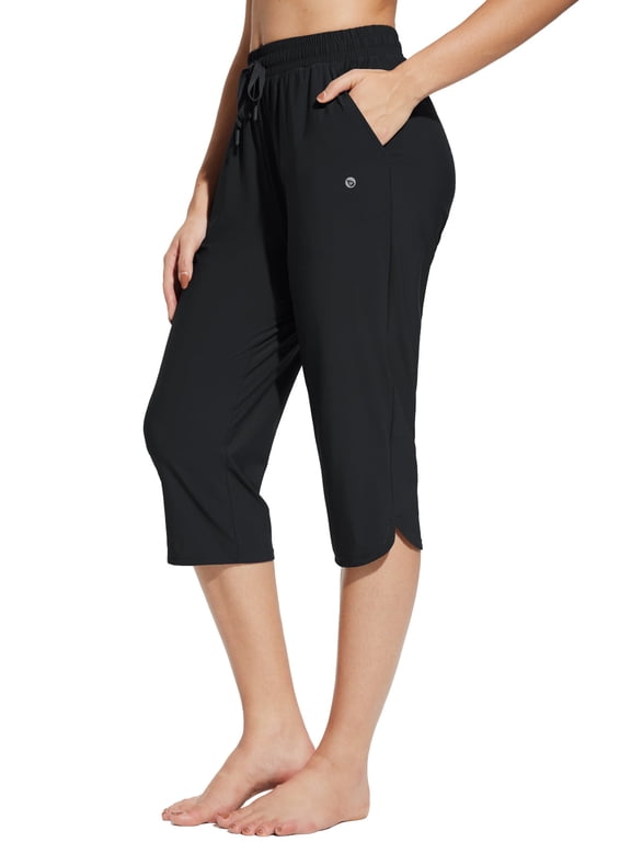 Women's Swim Capris Pants 18" Quick Dry Modest Swimsuits 2025 UPF50+ Beach Bathing Suit Bottoms with Pockets Lightweight Black S