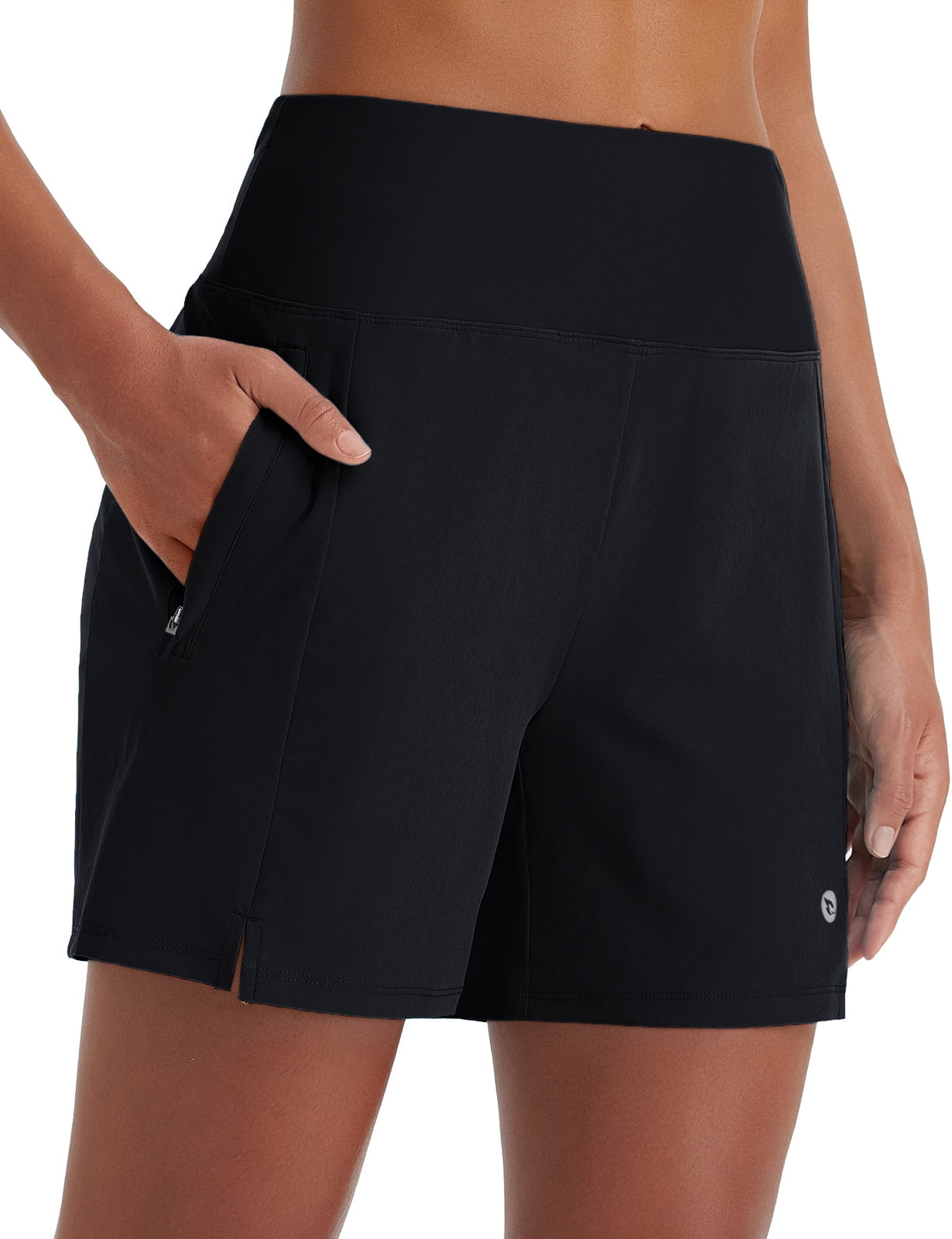 BALEAF Women's Swim Shorts High Waisted Quick Dry 5'' Modest Swimsuits Bottoms Tummy Control Boxer Liner Board Shorts with Zipper Pockets Black L