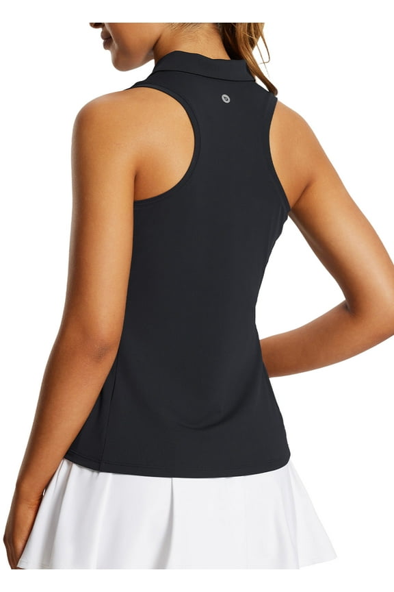 Women's Tennis Shirts Tank Tops Sleeveless Golf Polo Racerback with Collar Athletic Tanks Quick Dry Black L