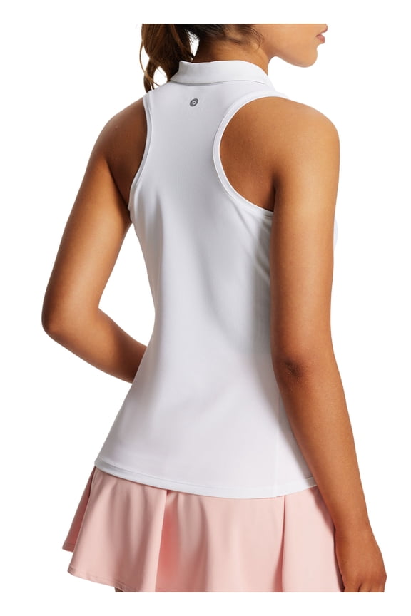 Women's Tennis Shirts Tank Tops Sleeveless Golf Polo Racerback with Collar Athletic Tanks Quick Dry White L