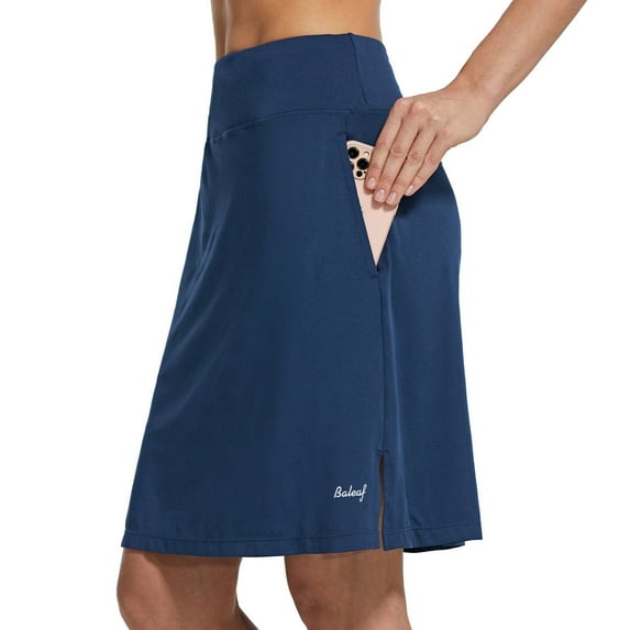 BALEAF Women's Long Skorts With pocket Athletic Wear Ladies Shorts Golf Casual Skirt UV Protection Navy 3XL