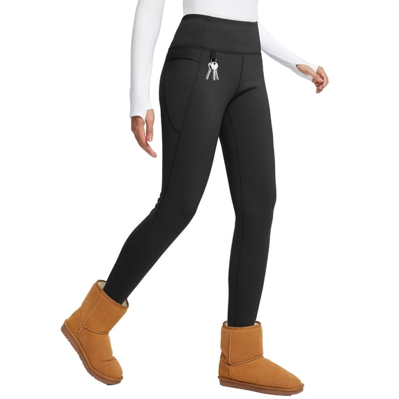 BALEAF Women's Thick Fleece Lined Warm Leggings Thermal Winter Pants Water Resistant Hiking High Waisted Black XL
