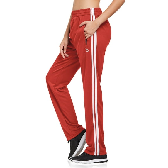 BALEAF Women's Track Pants Athletic Jogging Sweatpants Zipper Pockets Warm-Up Sports Running Pants Red/White Size M