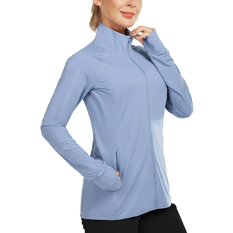 BALEAF Women's UPF 50+ Sun Shirts Long Sleeve Zip Pockets Lightweight Full  Zip Outdoor Jackets Blue Size M 
