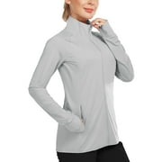 BALEAF Women's UPF 50+ Sun Shirts Long Sleeve Zip Pockets Lightweight Full Zip Outdoor Jackets Gray Size XL