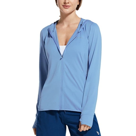 BALEAF Women's UV UPF 50+ Long Sleeve Sun Block Shirt Zip Up Hooded Jackets Quick Dry Cooling Outdoor Hiking Blue XXXL