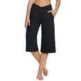 thumbnail image 1 of BALEAF Women's Wide Leg Yoga Capris Pants with Pockets Crossover Waist Loose Plus Size Cropped Pants Casual Summer Black XS, 1 of 7