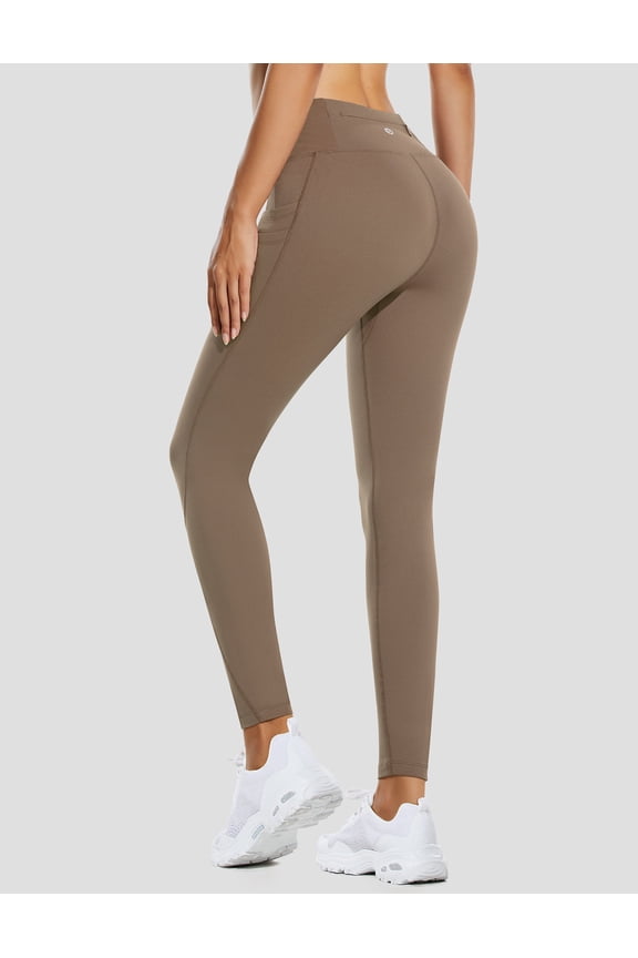 Women's Winter Leggings Fleece Lined Waterproof Thermal Hiking Pants Warm Tights Running Gear Cold Weather Brown M