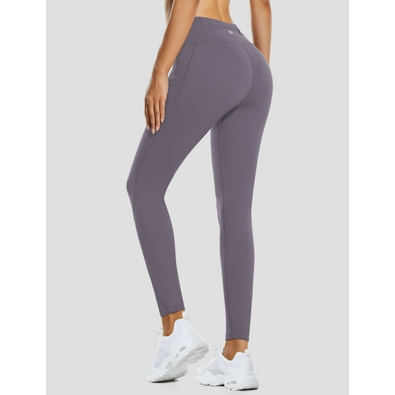 BALEAF Women's Winter Leggings Fleece Lined Waterproof Thermal Hiking Pants Warm Tights Running Gear Cold Weather Purple M