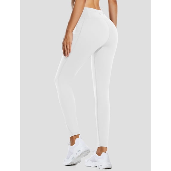 BALEAF Women's Winter Leggings Fleece Lined Waterproof Thermal Hiking Pants Warm Tights Running Gear Cold Weather White M