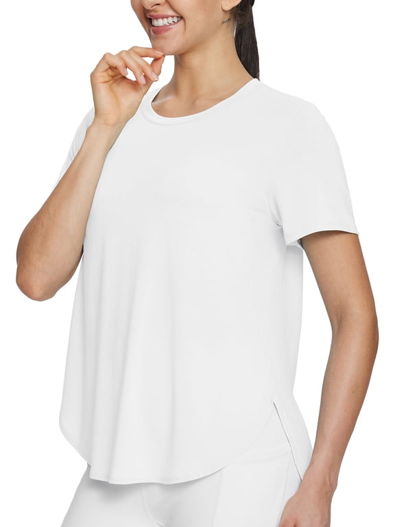 Women's Workout Shirts Yoga Work Out Tops Short Sleeve Athletic Running Gym Exercise Loose Fit Clothes White XL