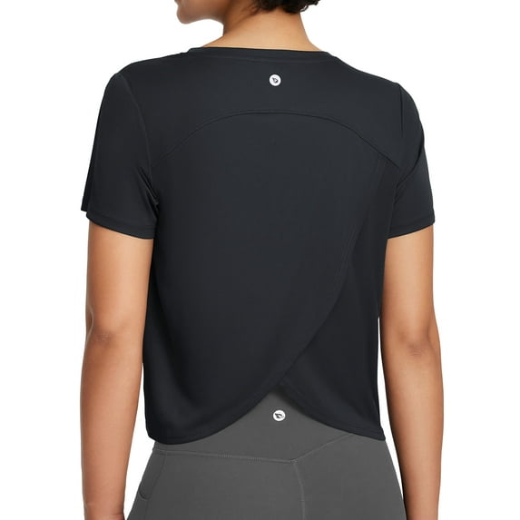 BALEAF Women's Workout Tops Athletic Shirts Cropped Short Sleeve Split Back Running Gym Quick Dry Sun Protection UPF 50+ Black XL