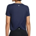 thumbnail image 1 of BALEAF Women's Workout Tops Athletic Shirts Cropped Short Sleeve Split Back Running Gym Quick Dry Sun Protection UPF 50+ Navy Blue L, 1 of 7