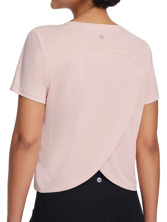 Women's Workout Tops Athletic Shirts Cropped Short Sleeve Split Back Running Gym Quick Dry Sun Protection UPF 50+ Pink S