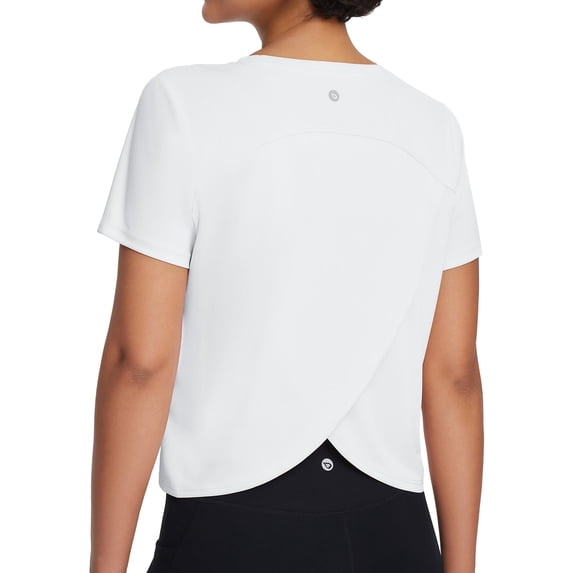 BALEAF Women's Workout Tops Athletic Shirts Cropped Short Sleeve Split Back Running Gym Quick Dry Sun Protection UPF 50+ White M