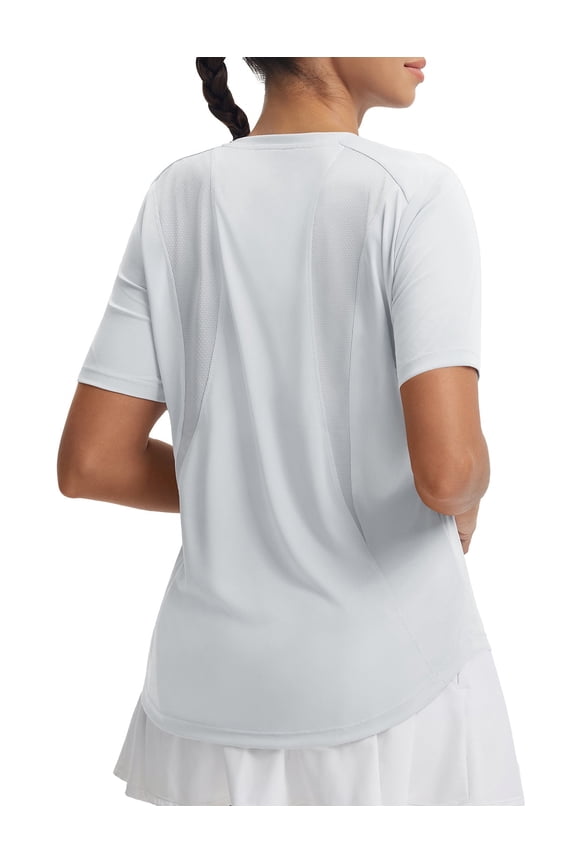 Women's Workout Tops Short Sleeve Mesh Back Quick Dry Breathable UPF 50+ Athletic Shirts for Running Gym Hiking Tee Light Gray S