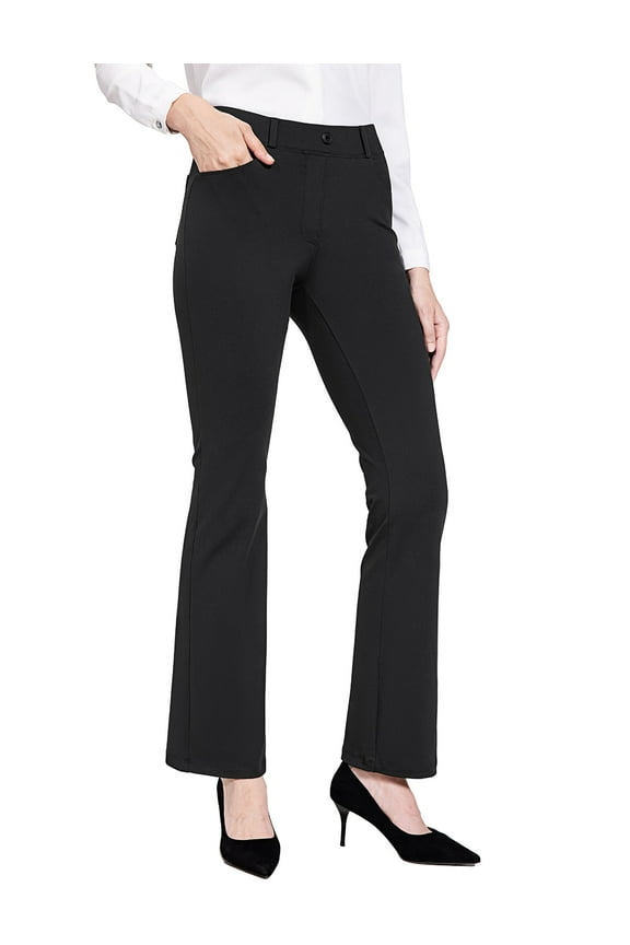 Women's Yoga Dress Pants Bootcut Stretchy Work Slacks Business Casual Pull on Trousers with Pockets 29" Black M