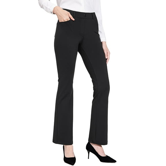 BALEAF Women's Yoga Dress Pants Bootcut Stretchy Work Slacks Business Casual Pull on Trousers with Pockets 29" Black XL
