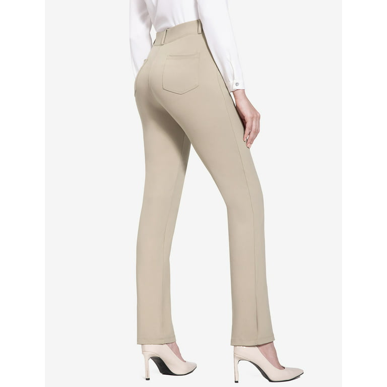 BALEAF Women's Yoga Dress Pants Stretchy Work Slacks Business Casual Pull  on Trousers with Pockets Petite 29 Khaki 2XL