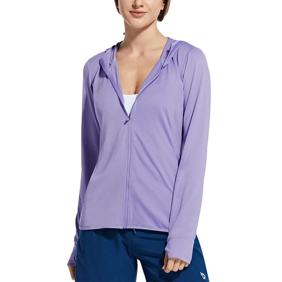 BALEAF Women's Zip Up Sun Block Shirts UPF 50+ Hoodie Jackets Hiking Thumb Holes Cooling Quick Dry Outdoor Purple L