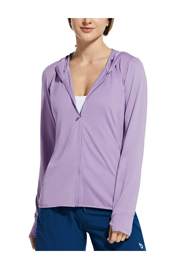Women's Zip Up Sun Block Shirts UPF 50+ Hoodie Jackets Hiking Thumb Holes Cooling Quick Dry Outdoor Purple L