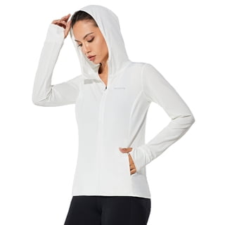 BALEAF Women's Zip Up Sun Protection Shirts SPF UPF 50+ Long Sleeve Hoodie Hiking Thumb Holes Outdoor White M
