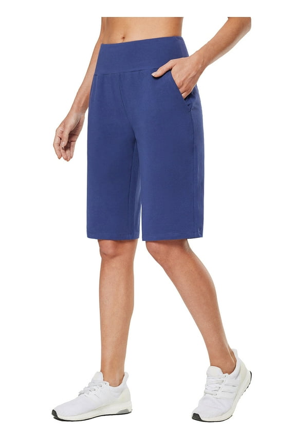 Womens 12" Long Shorts Knee Length Cotton Bermuda Athletic Shorts Sweat Casual Lounge Walking Summer Blue L