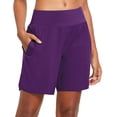 thumbnail image 1 of BALEAF Womens' 7 Inches Long Running Shorts Back Zipper Pocketed Athletic Active Exercise Shorts with Liner Purple Size M, 1 of 6
