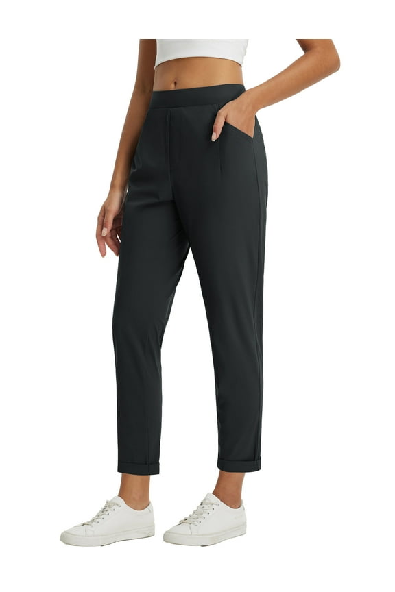 Womens Business Casual Pants Petite Work Pants Dressy Casual Slacks Golf Travel Stretch Ankle Length Black XL
