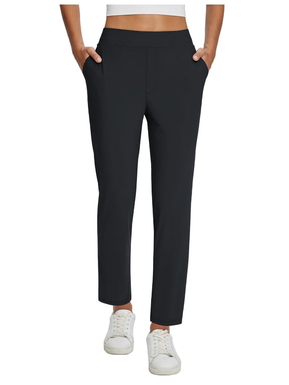 Womens Business Casual Pants Stretch Travel Pants On Airplane with Zipper Pockets Dressy Slacks Golf Work Office Black M
